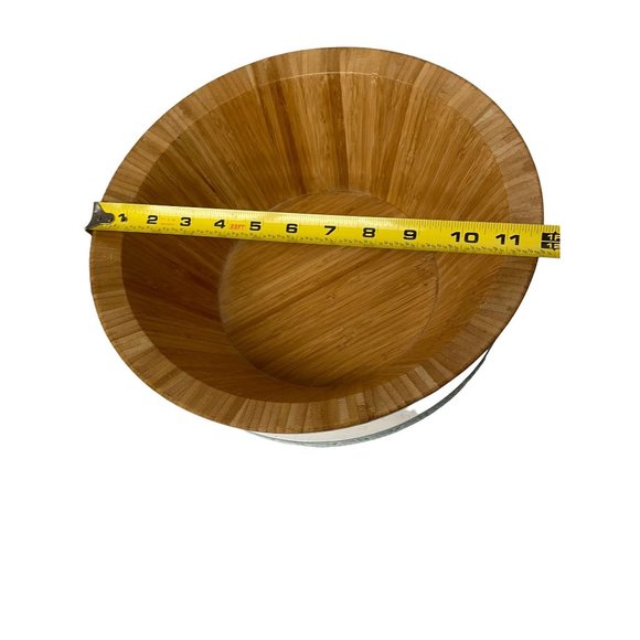 Hand Crafted Lightweight Natural Bamboo Flared Salad Bowl 4.5" H x 12" W - Picture 5 of 7